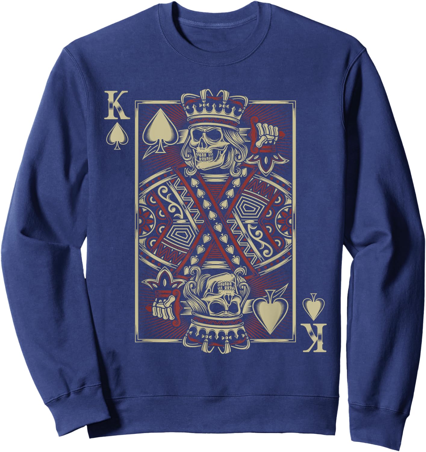 King Of Spades Skull Men Poker Card Game Biker Grunge Sweatshirt - Sweatshirt | Navy