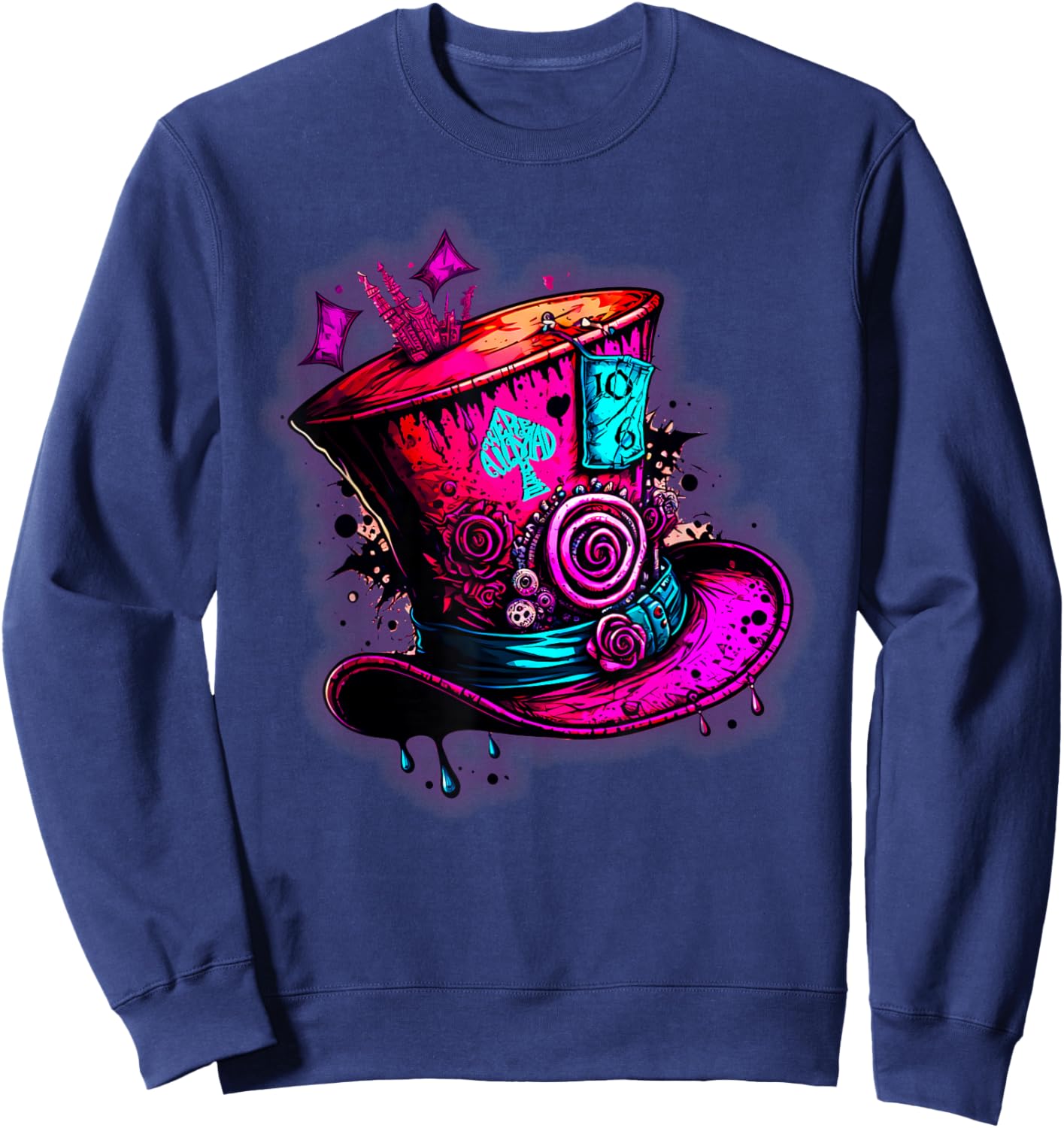 We're All Mad Here Pink Steampunk Alice in Wonderland Hat Sweatshirt - Sweatshirt | Navy