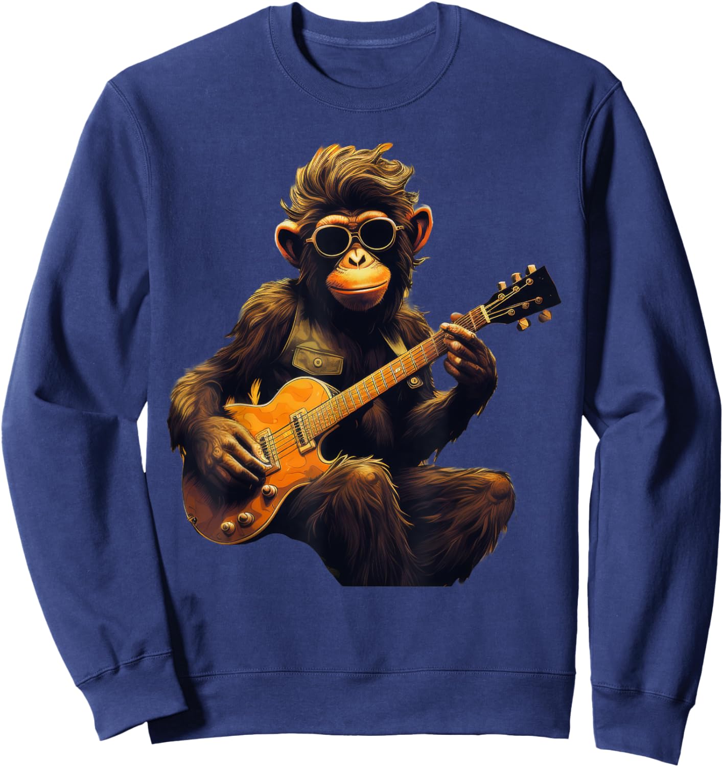 Cute Monkey Playing Guitar Monkeys Musician Music Sweatshirt - Sweatshirt | Navy