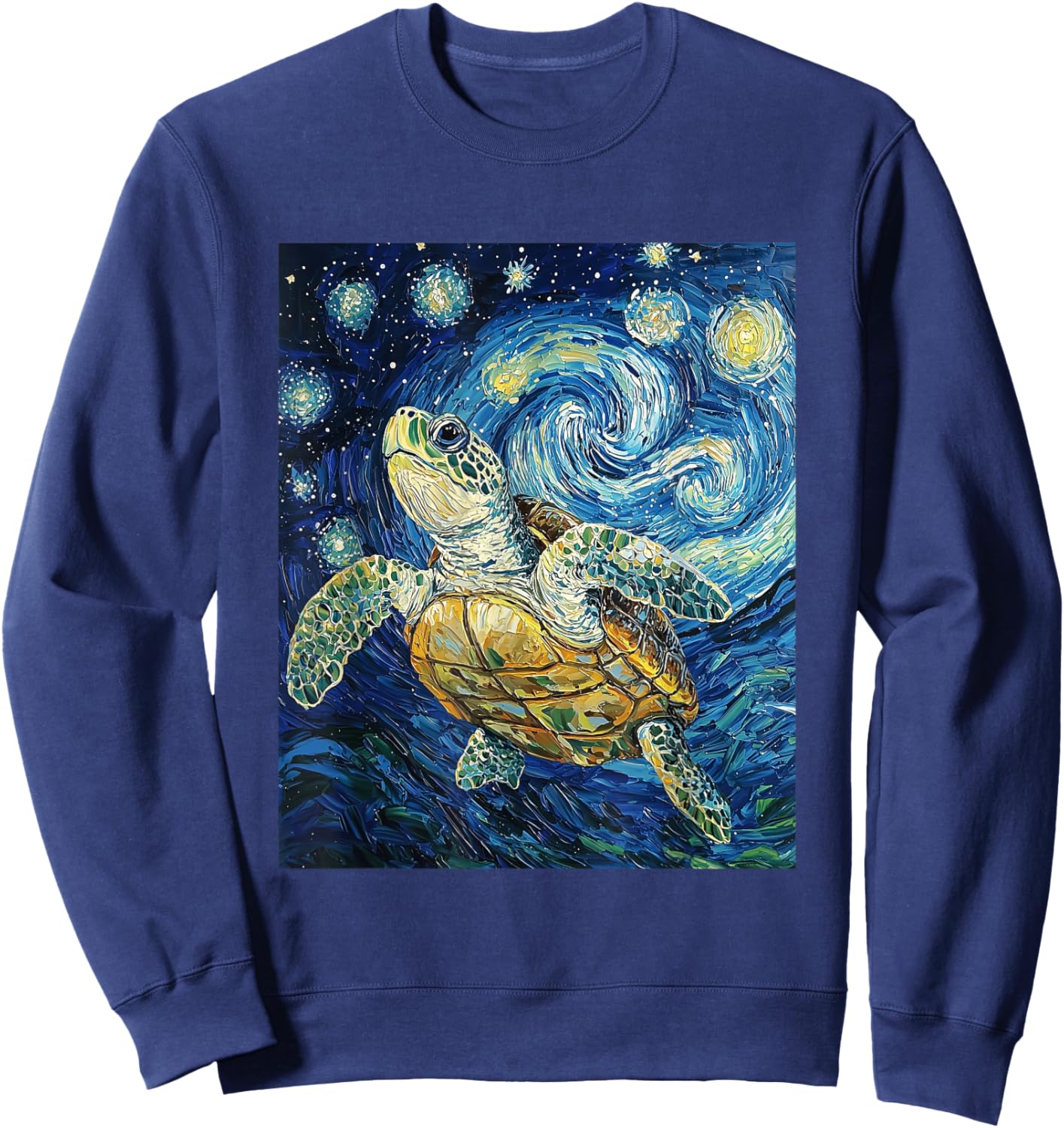 Cute Tortoise Turtle - Van Gogh Style - Starry Night Sweatshirt - Sweatshirt | Navy
