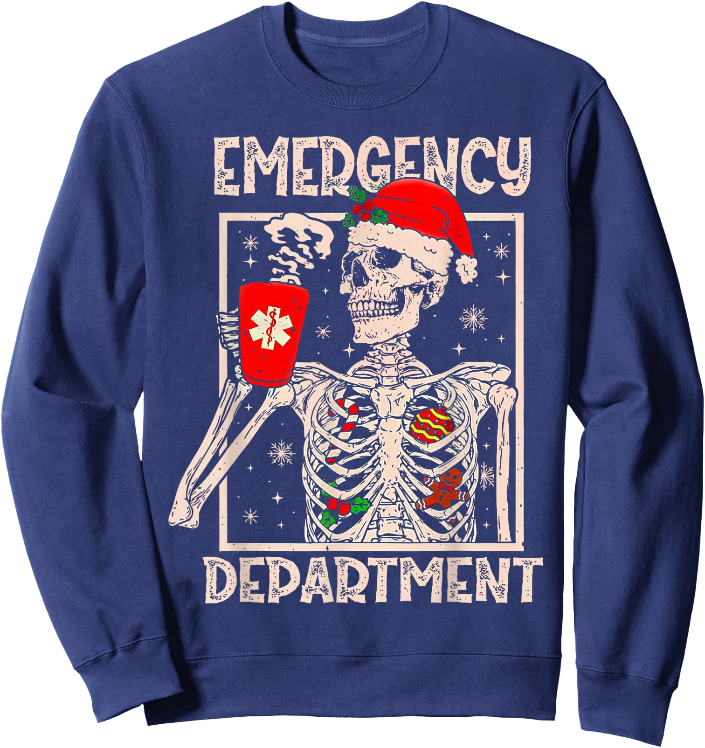 Emergency Department Skeleton Coffee ER Nurse Christmas Sweatshirt - Sweatshirt | Navy