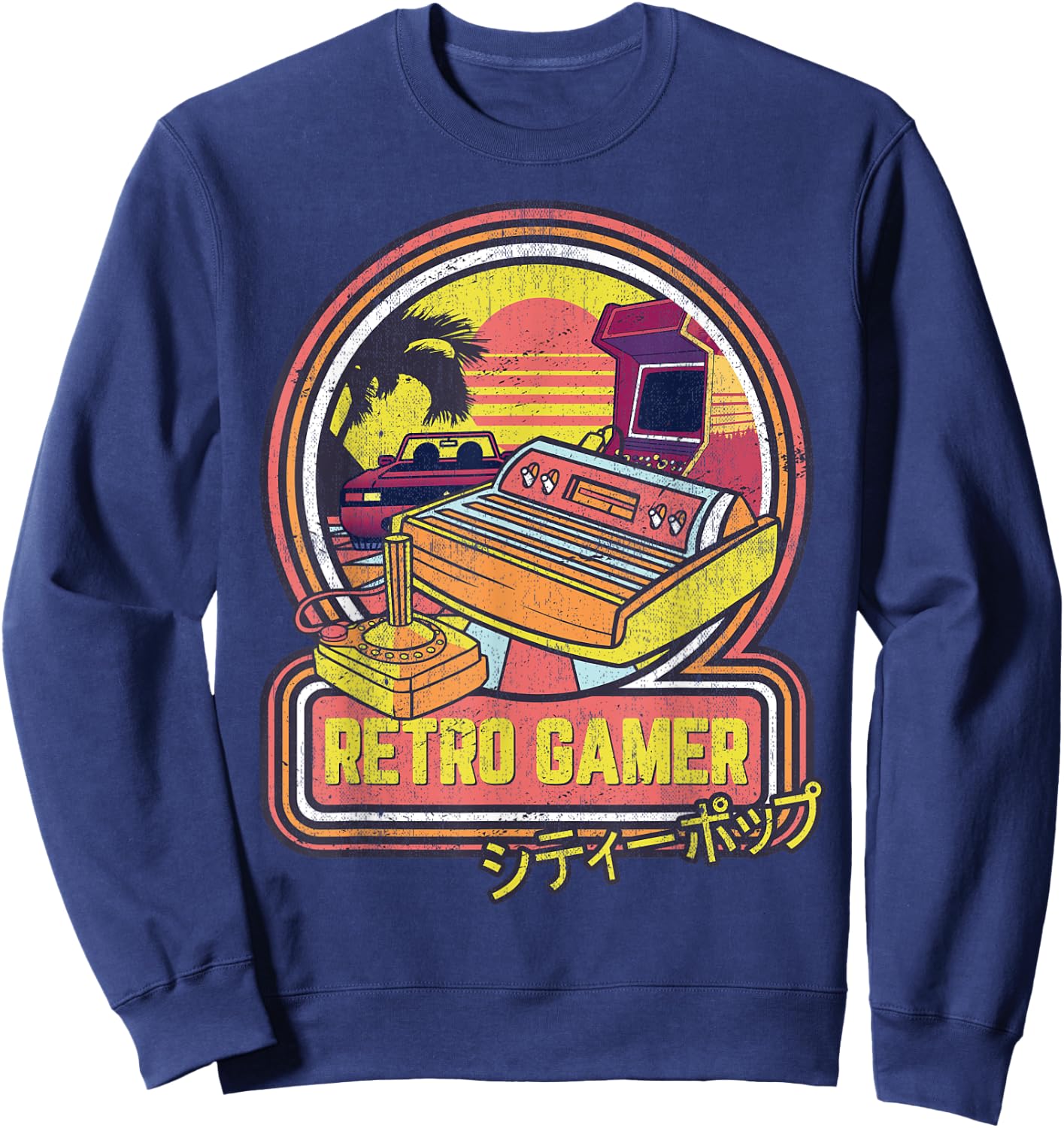 Retro Gamer Vintage 80s & 90s Japanese Arcade Video Games Sweatshirt - Sweatshirt | Navy
