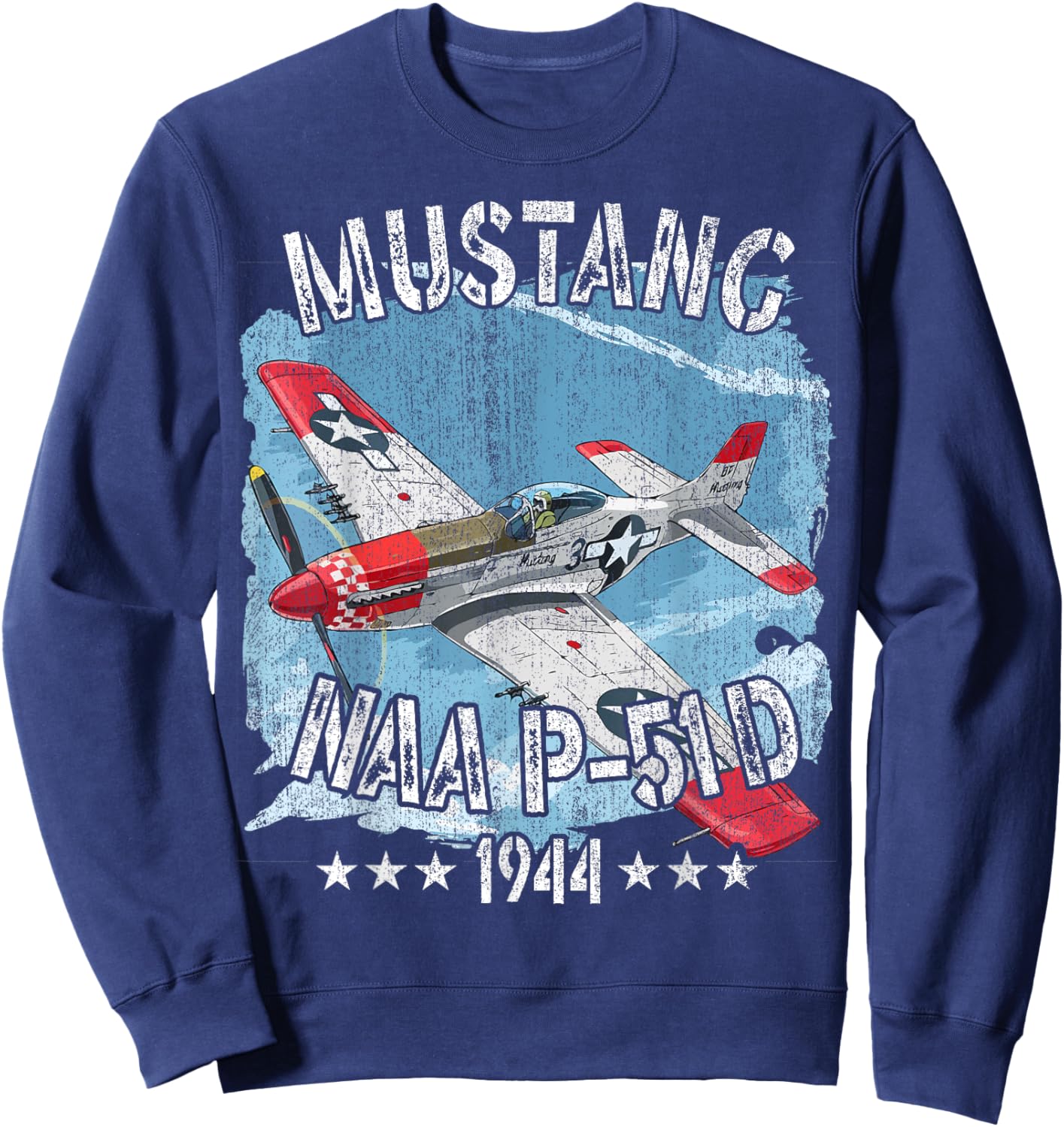 P-51D Mustang Vintage North American P-51D Fighter Warbirds Sweatshirt - Sweatshirt | Navy