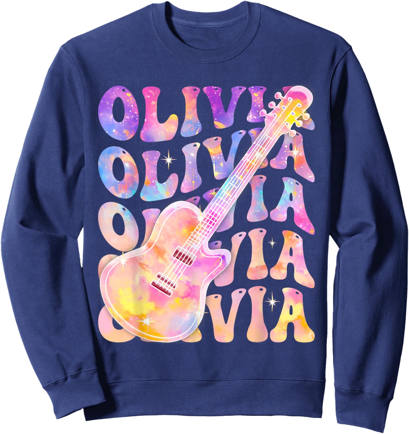 Girl Retro Olivia First Name Personalized Groovy 80's Sweatshirt - Sweatshirt | Navy