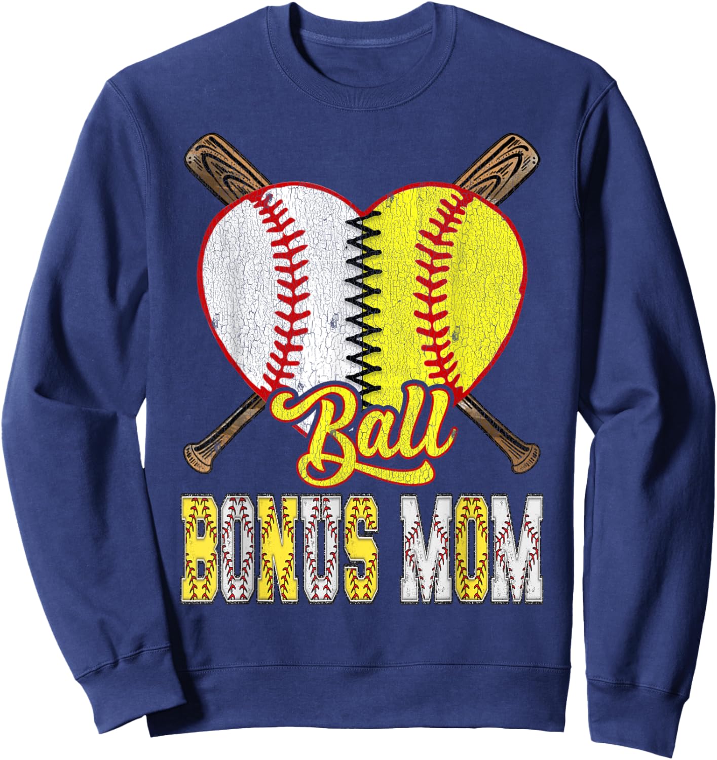 Bonus Mom Of Both Ball Bonus Mom Half Baseball Softball Sweatshirt - Sweatshirt | Navy