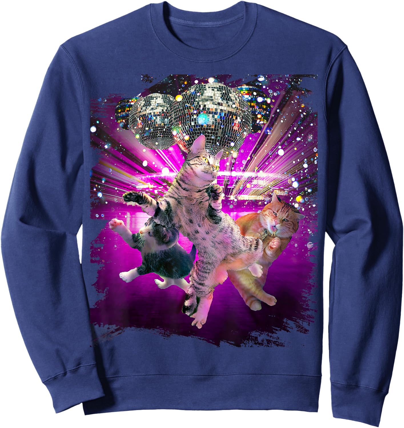 Disco Cats - 70s Disco Kitty Cat Rave Sweatshirt - Sweatshirt | Navy