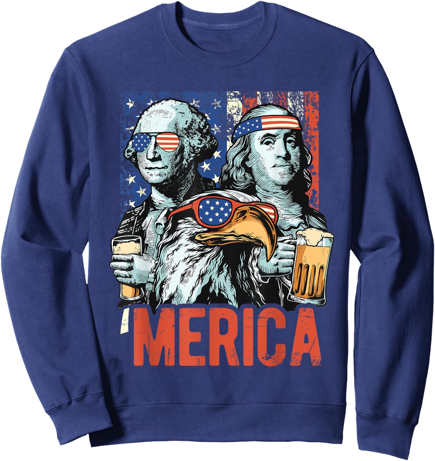 Patriotic Merica George Washington American Flag 4th of July Women Men Sweatshirt - Sweatshirt | Navy