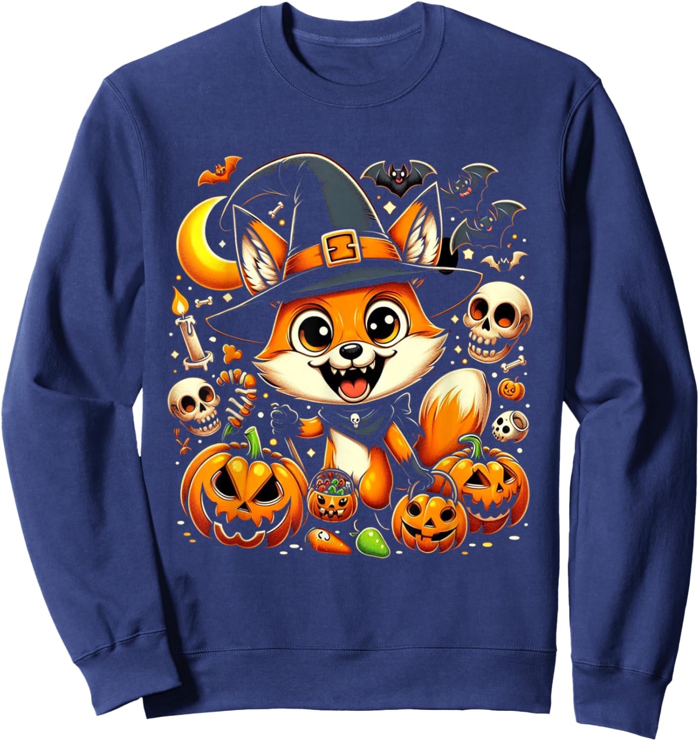 Halloween Fox Witch Pumpkin Fox Sweatshirt - Sweatshirt | Navy