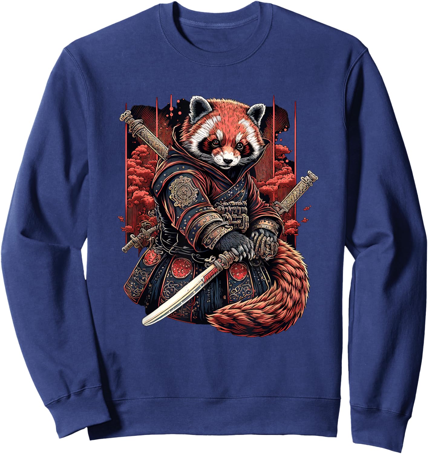 Red Panda Samurai Warrior Japanese Art Sweatshirt - Sweatshirt | Navy