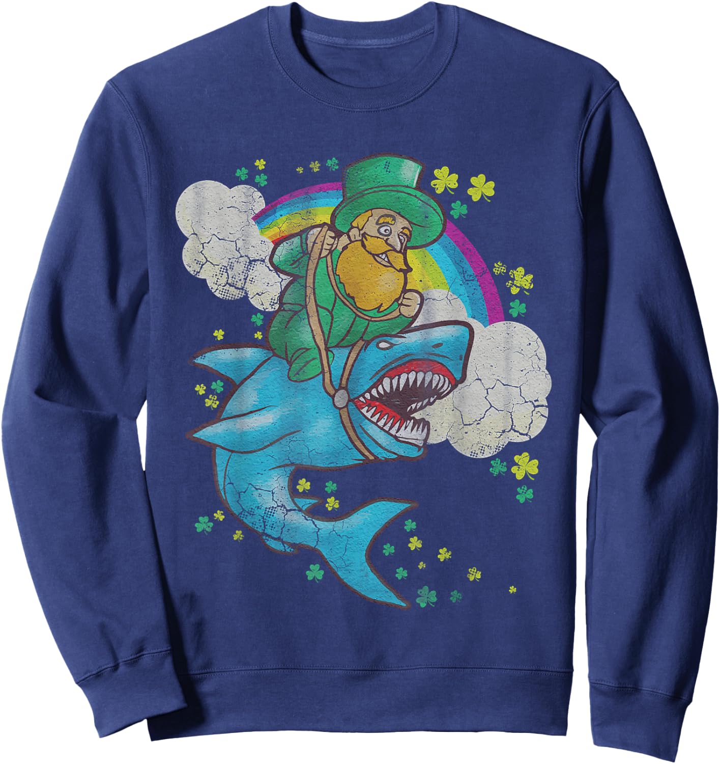 St Patricks Day Irish Leprechaun Riding Shark Kids Boys Girl Sweatshirt - Sweatshirt | Navy