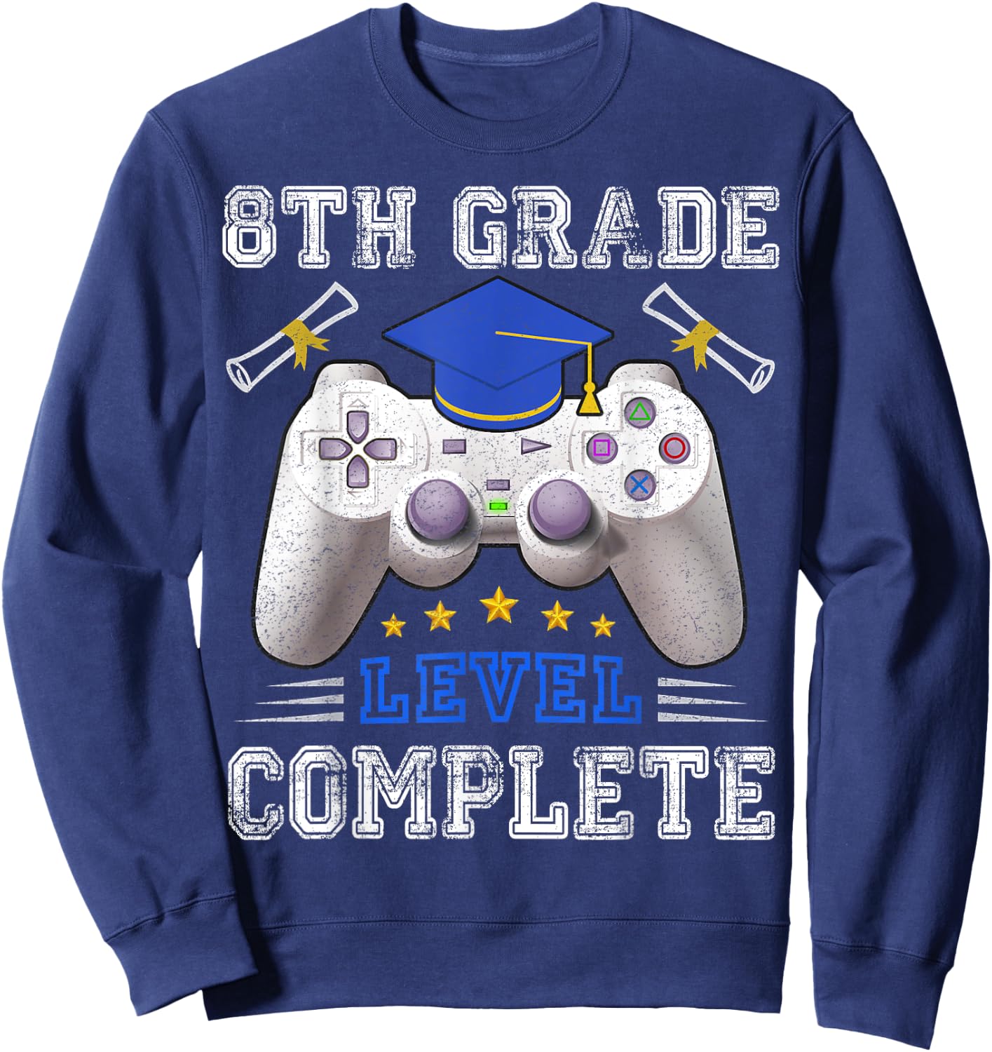 8th Grade Level Complete Gamer Class Of 2025 Graduation Sweatshirt - Sweatshirt | Navy