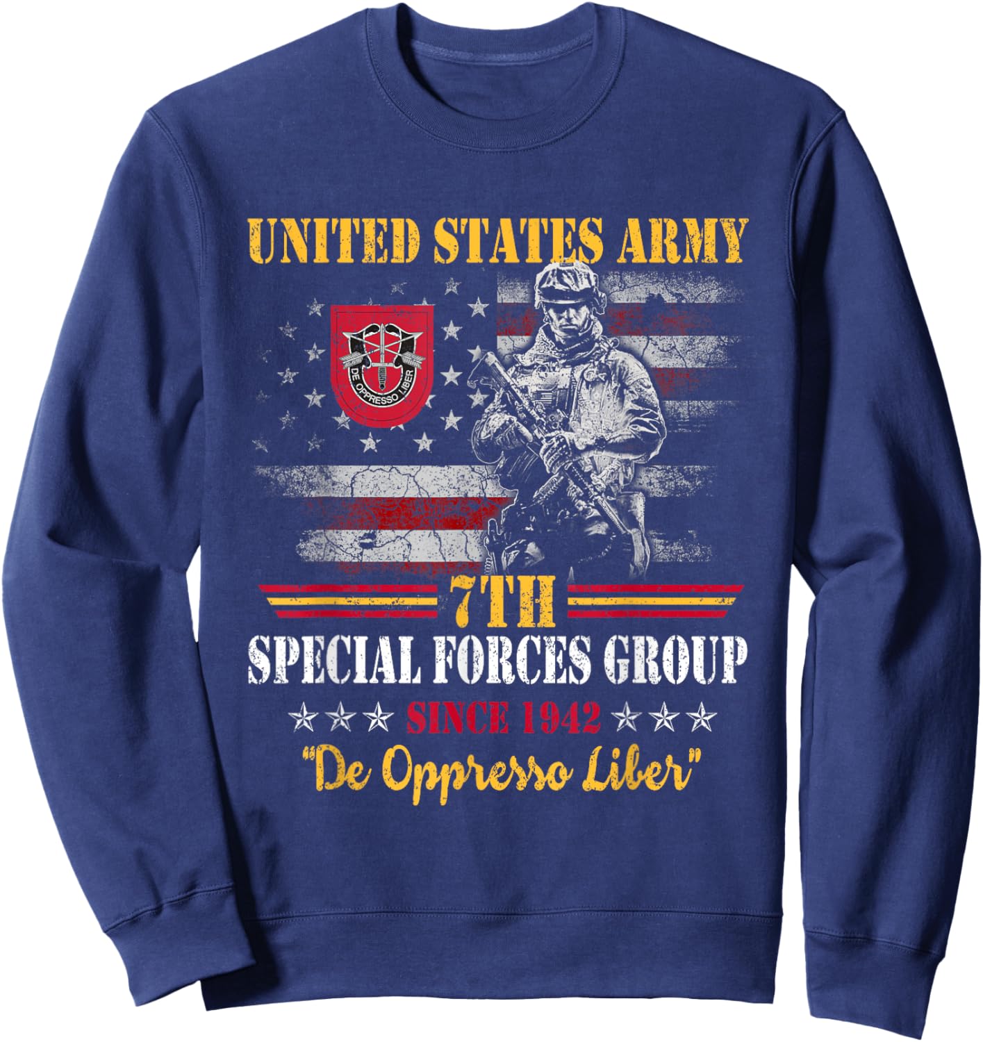 7th Special Forces Group US Flag Veteran 7th SFG Patriotic Sweatshirt - Sweatshirt | Navy