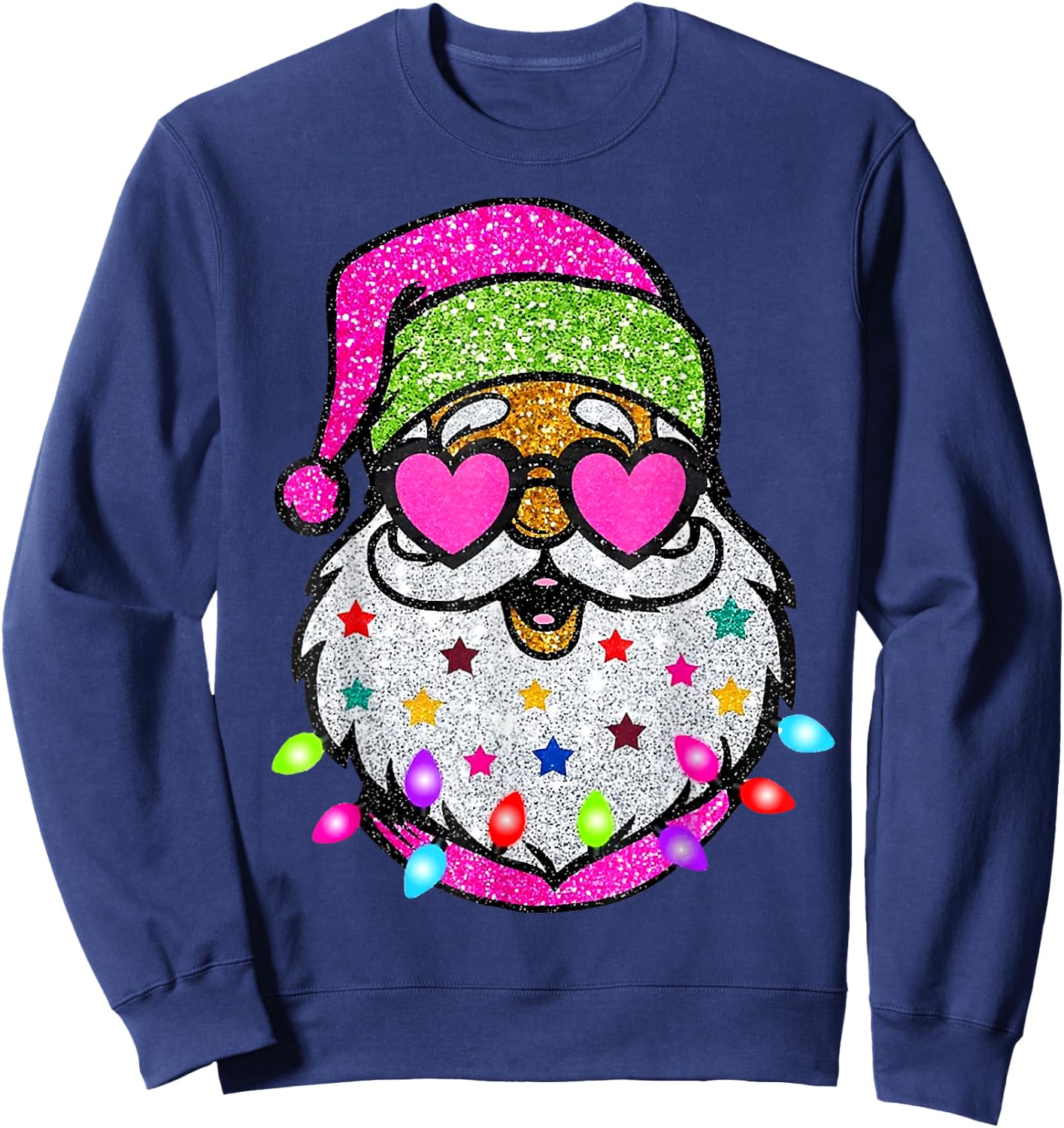 Cute Santa With Sunglasses Christmas Lights Pink Santa Sweatshirt - Sweatshirt | Navy