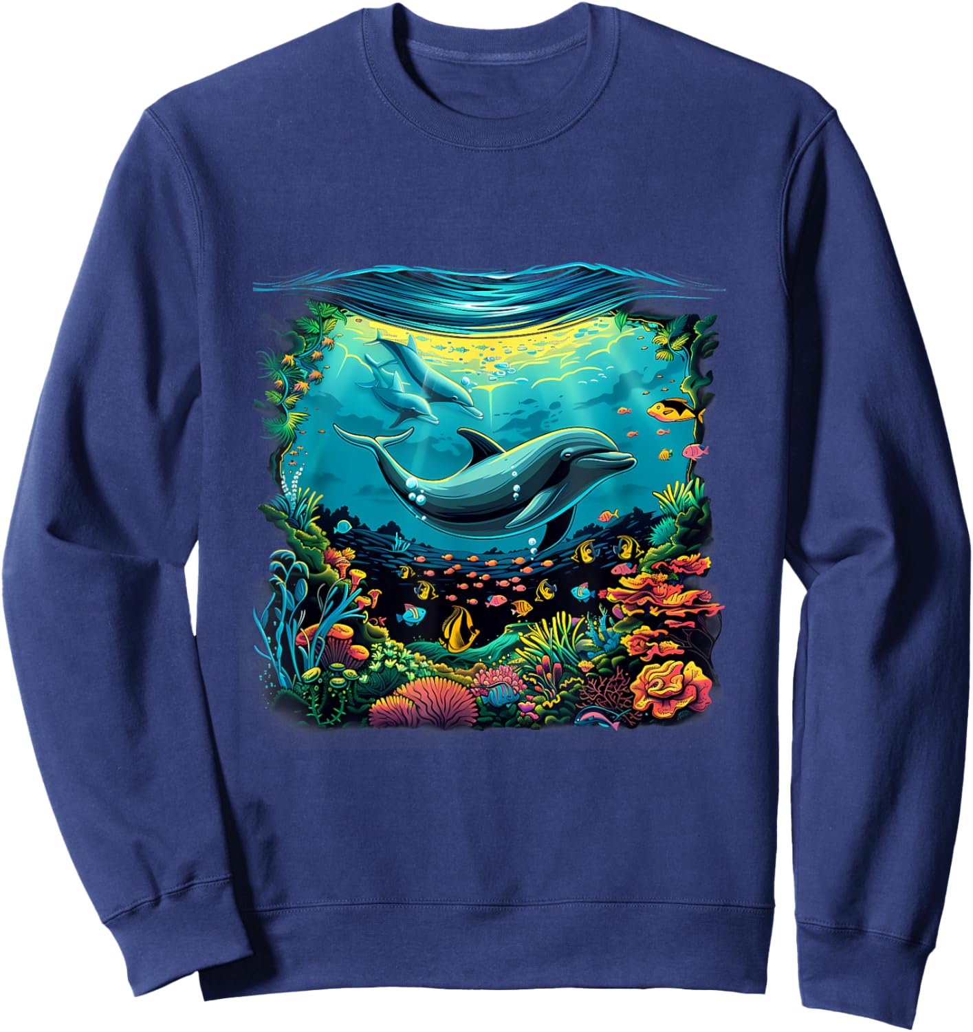 Dolphin Marine Motif Dolphin Lover Sea Ocean Animal Sweatshirt - Sweatshirt | Navy