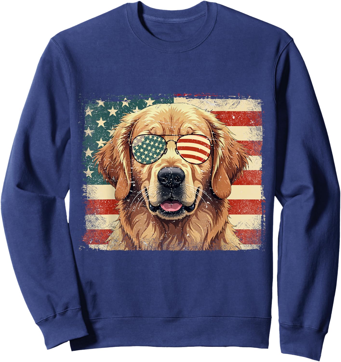 Patriotic Golden Retriever Dog Lover USA Flag 4th Of July Men Women Kids Sweatshirt - Sweatshirt | Navy
