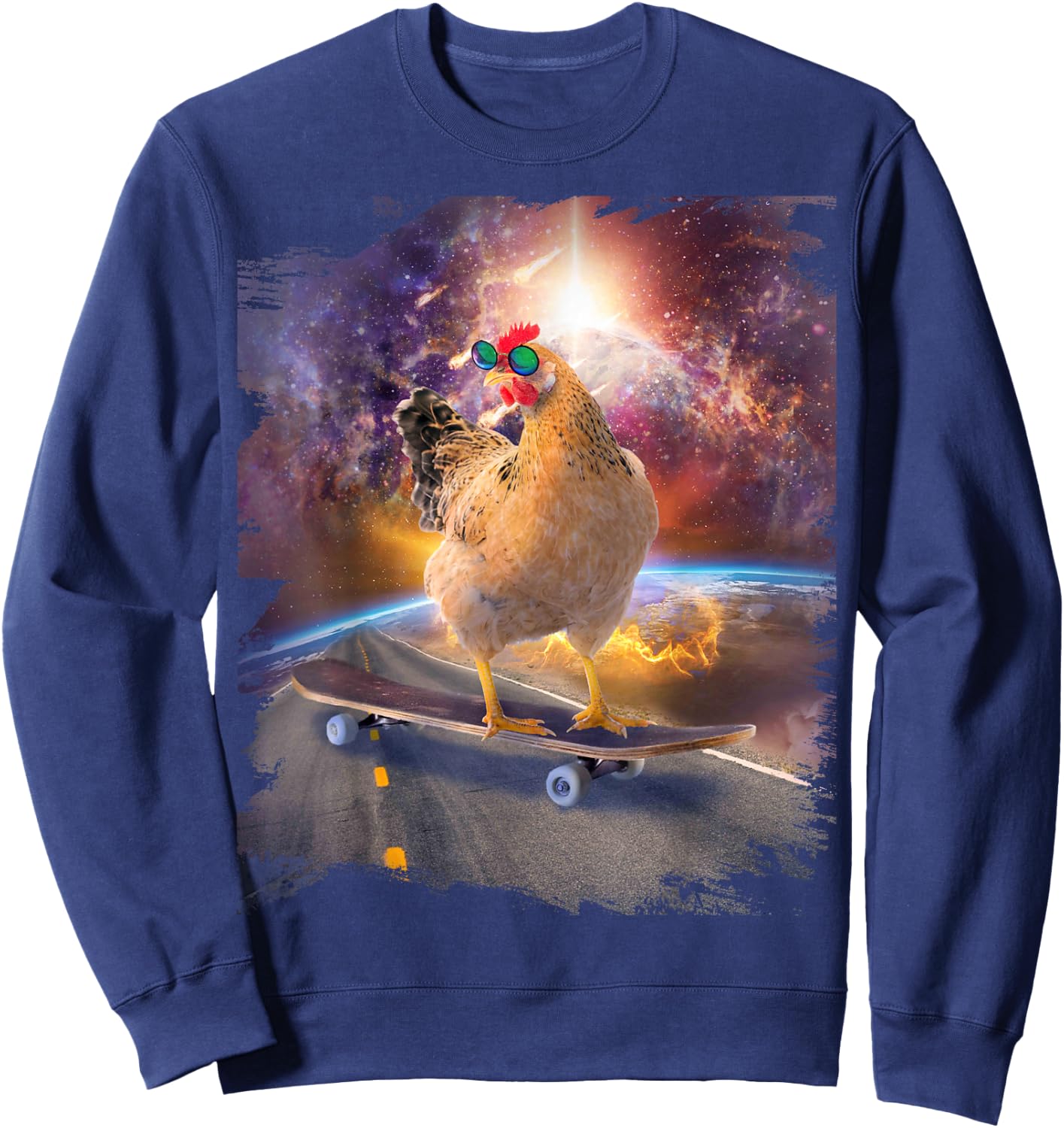 Chicken On Skateboard In Space Sweatshirt - Sweatshirt | Navy