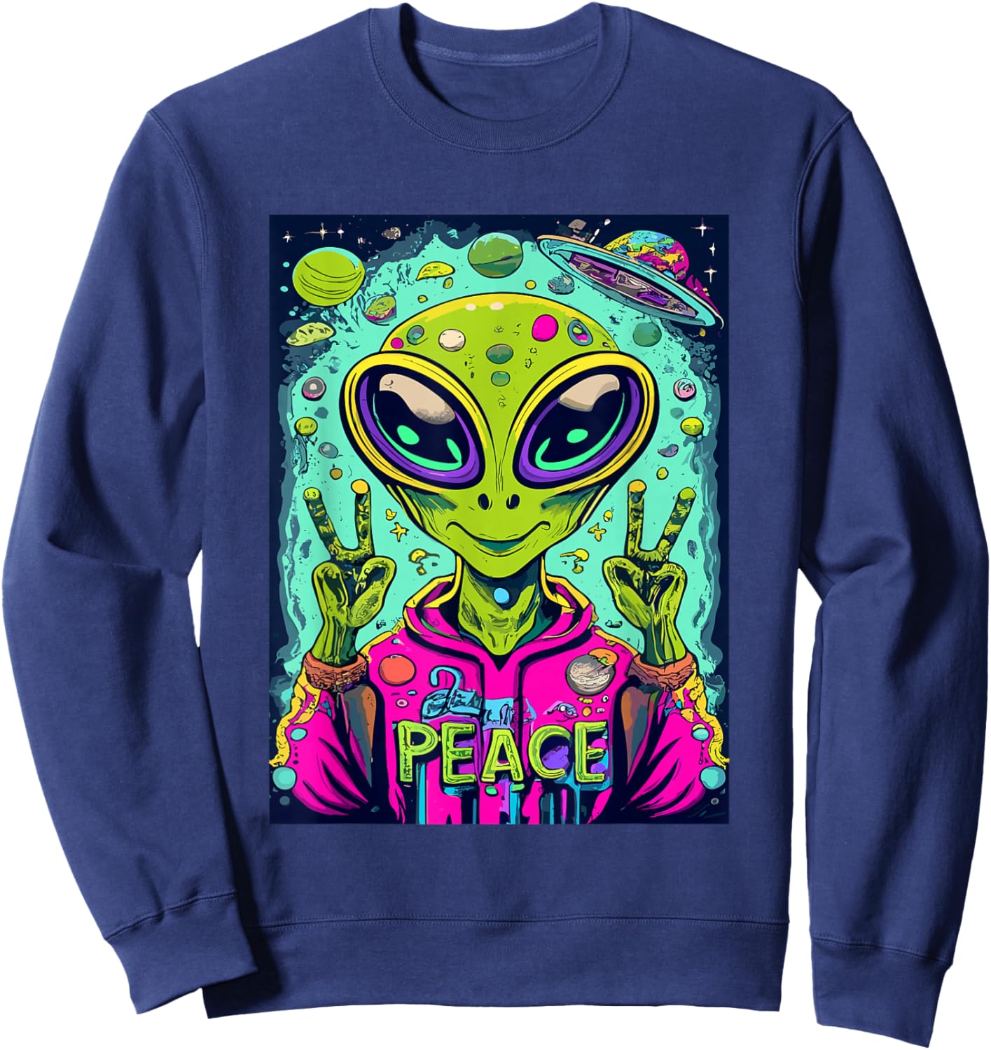Retro Alien Lover UFO Abduction Team Alien Sweatshirt - Sweatshirt | Navy
