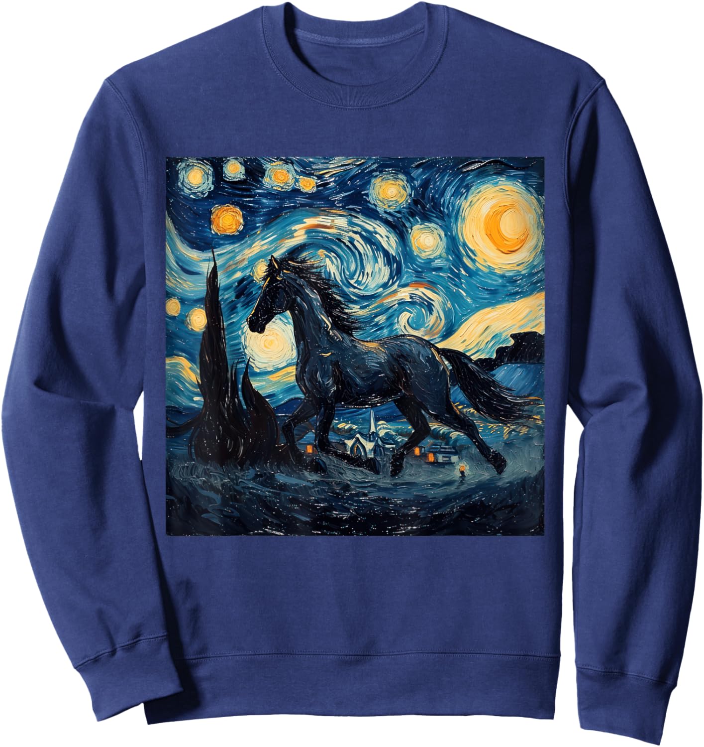 Horse Lover Van Gogh Style Starry Night Graphic Sweatshirt - Sweatshirt | Navy
