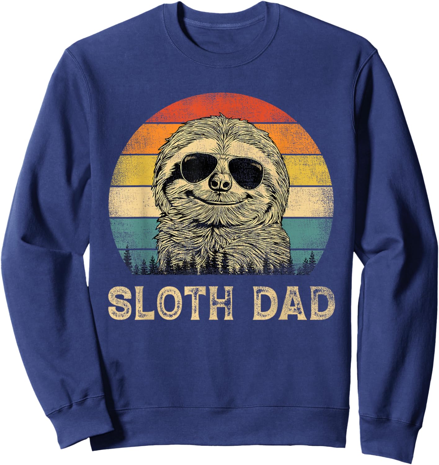 Vintage Sloth Dad Sloth Lovers Daddy Father's Day Sweatshirt - Sweatshirt | Navy