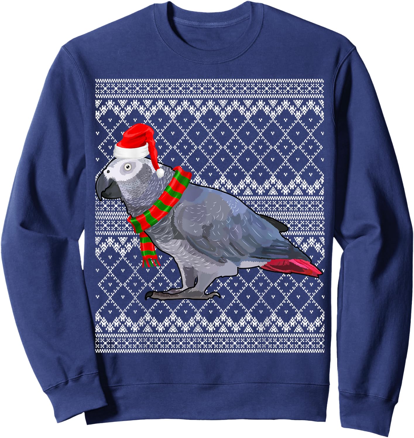Xmas Bird Santa Hat African Grey Parrot Ugly Christmas Sweatshirt - Sweatshirt | Navy