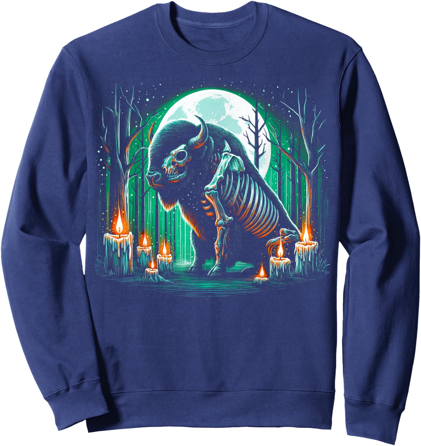Cool Bison Skeleton Halloween Christmas Birthday Sweatshirt - Sweatshirt | Navy