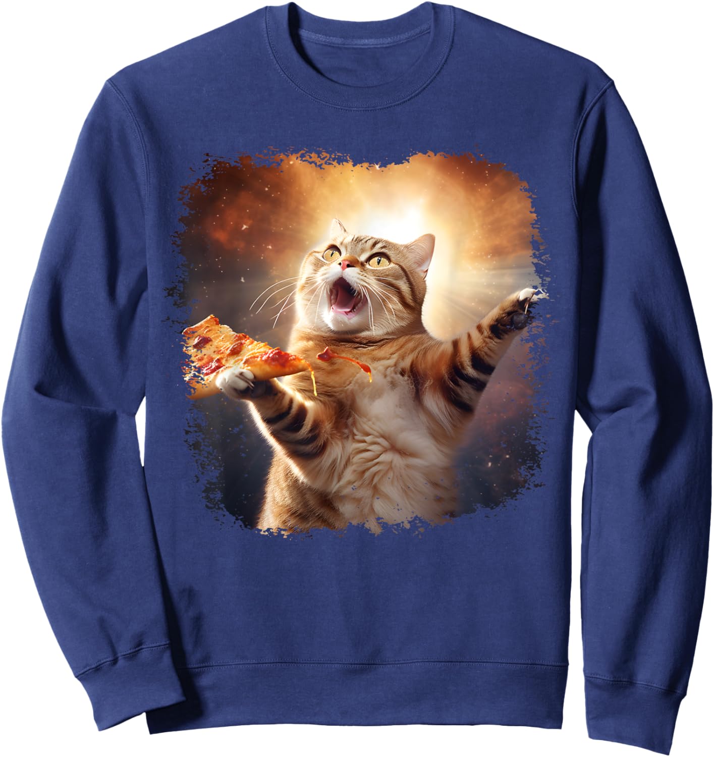Space Cat Pizza Cat Galaxy Cute Kitty In Space Pizza Lovers Sweatshirt - Sweatshirt | Navy
