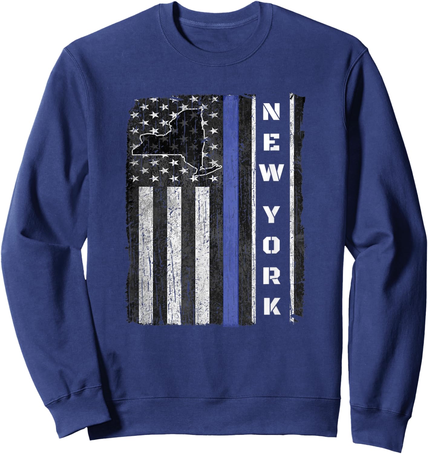 New York Thin Blue Line Police Week Shirt USA Flag Gift Cop Sweatshirt - Sweatshirt | Navy