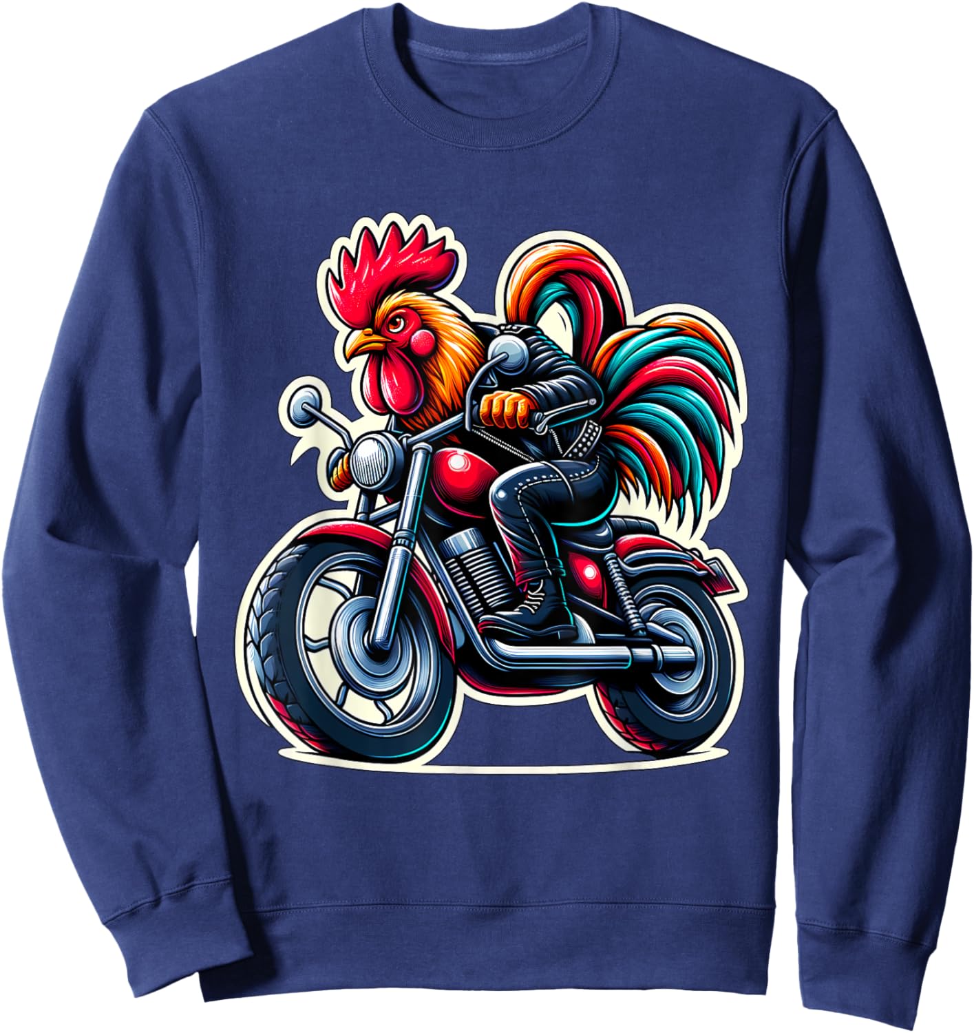 Biker Rooster Riding Motorbike Sweatshirt - Sweatshirt | Navy