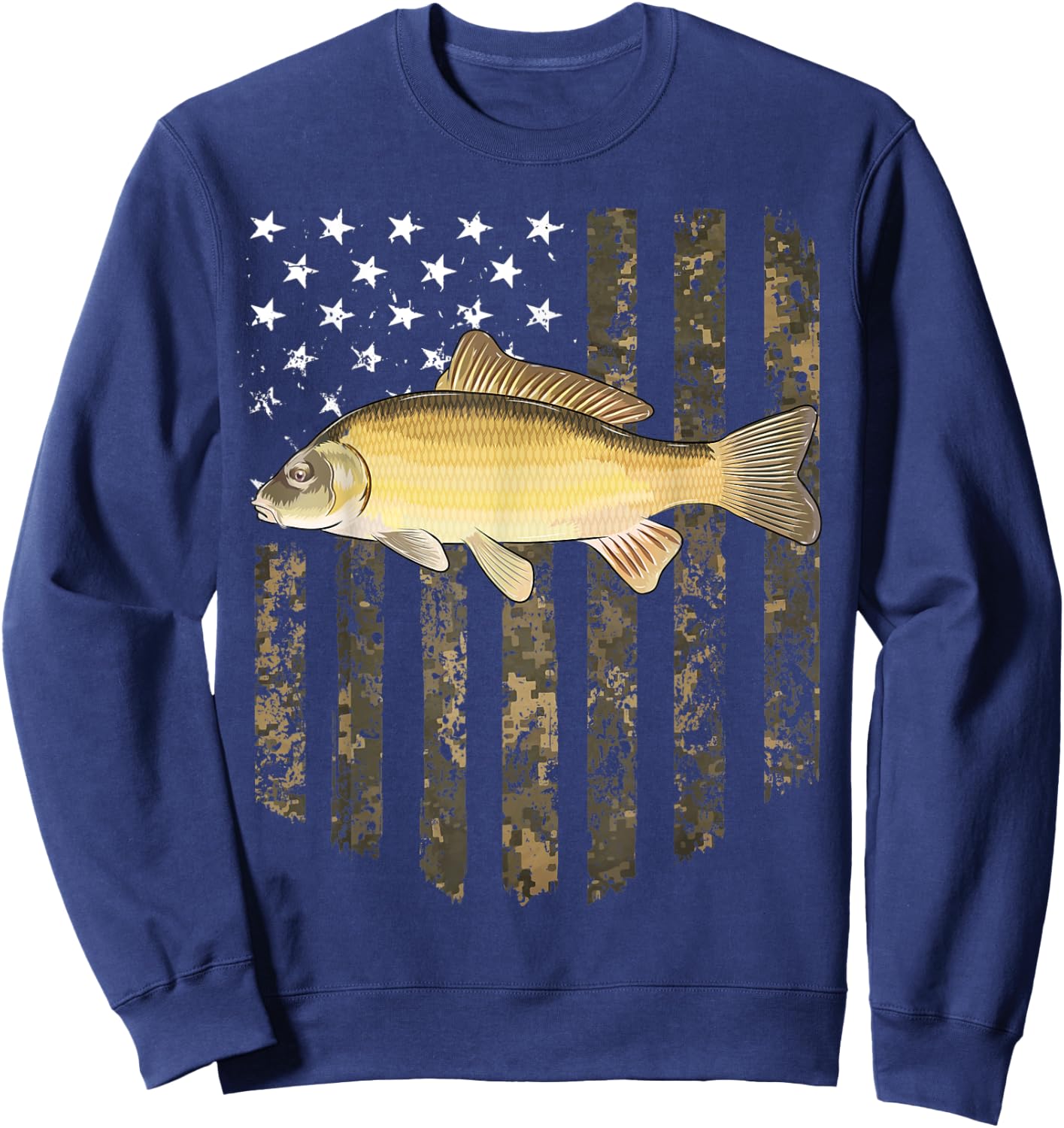 Camo American Flag Common Carp Fishing 4th Of July Women Men Sweatshirt - Sweatshirt | Navy