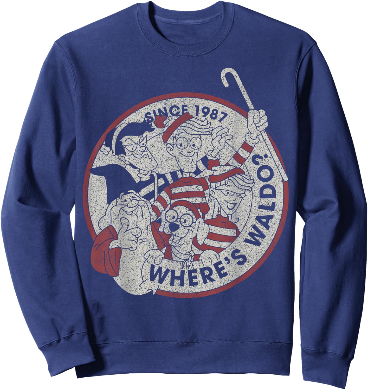 Where's Waldo Vintage 1987 Main Cast Circle Logo Sweatshirt - Sweatshirt | Navy