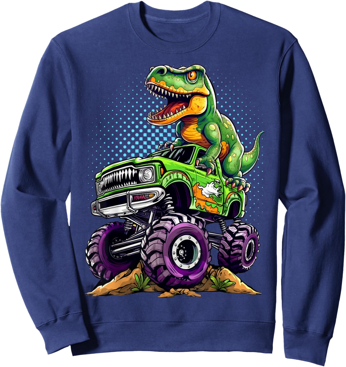 Monster Truck Dinosaur T-Rex Birthday Boy Sweatshirt - Sweatshirt | Navy