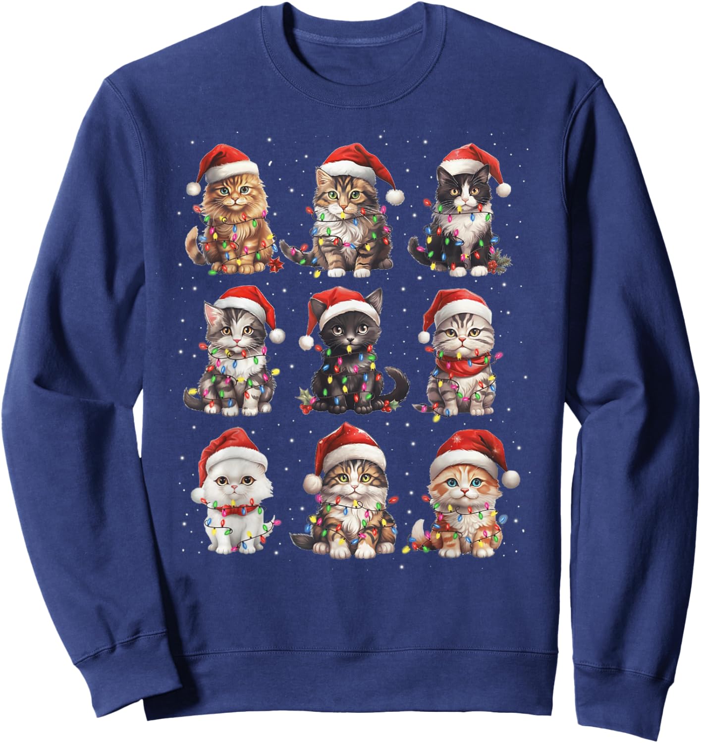 Santa Cats Tangled Up in Christmas Tree Lights Funny Cat Pet Sweatshirt - Sweatshirt | Navy
