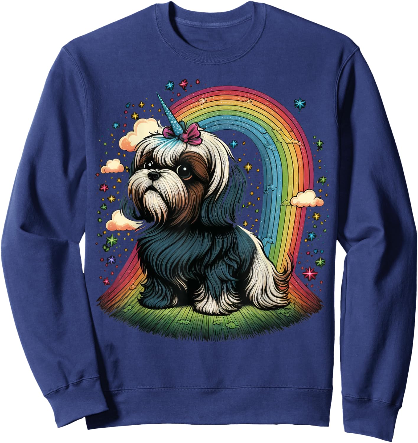 Shih Tzu Unicorn on Rainbow Unicorn Shih Tzu Sweatshirt - Sweatshirt | Navy