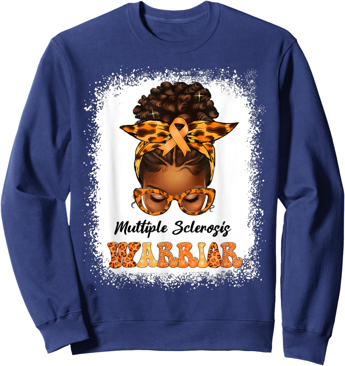 Black Women Multiple Sclerosis Awareness Messy Bun MS Sweatshirt - Sweatshirt | Navy