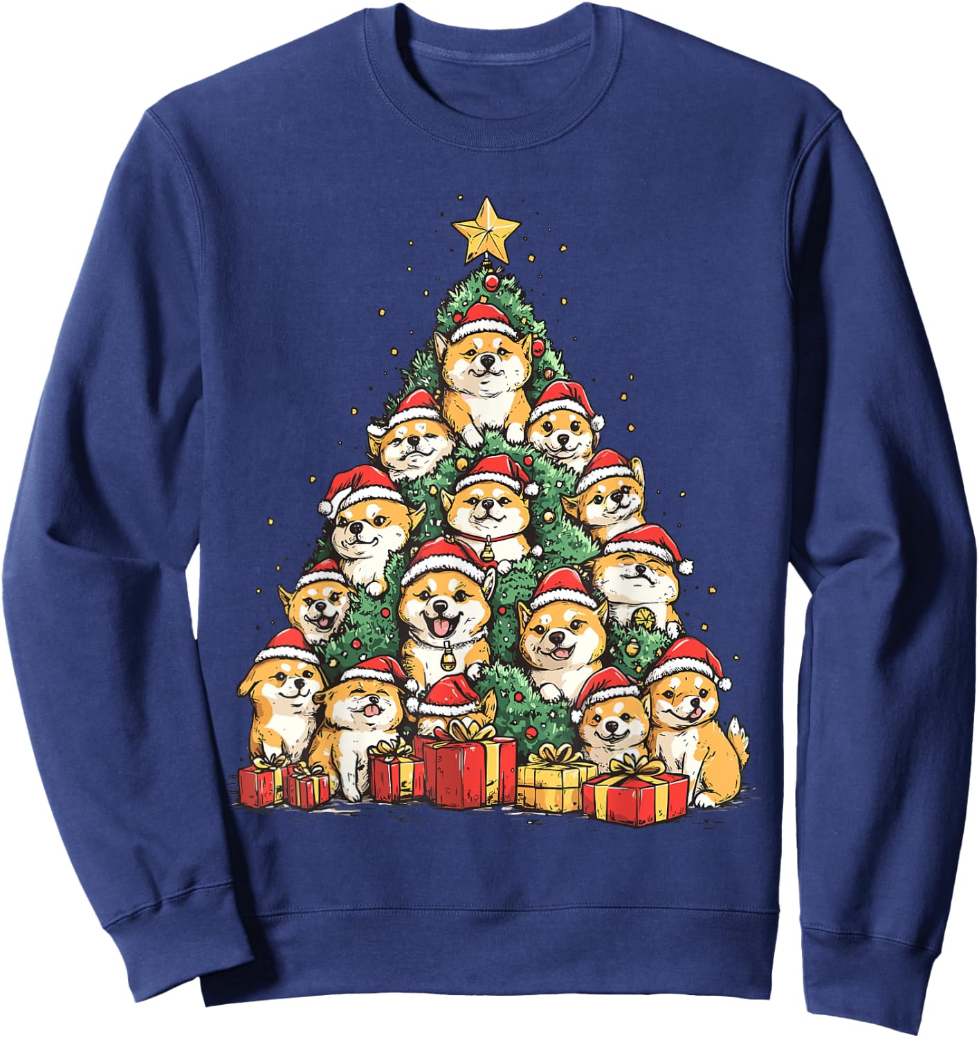 Shiba Inu Santa Christmas Tree Funny Xmas Dog Lover Pajama Sweatshirt - Sweatshirt | Navy