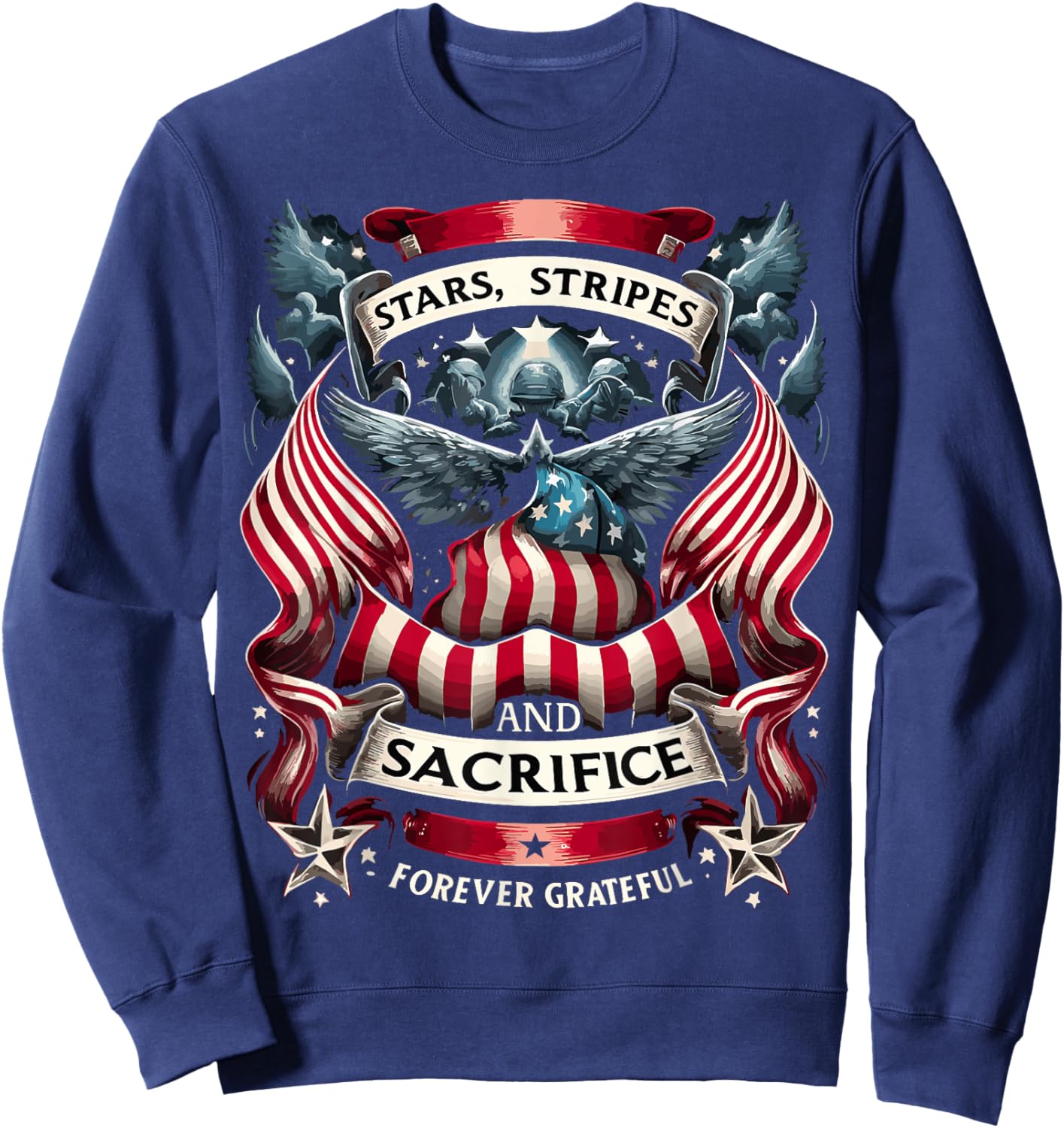 Forever Grateful Veteran Patriotic Military Memorial Day Men Sweatshirt - Sweatshirt | Navy
