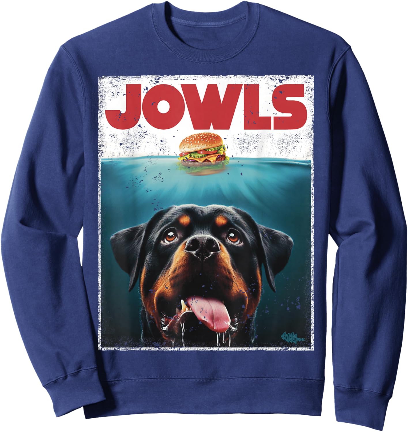 Funny Rottie Rottweiler Jowls Burger, Giant Tank Dog Mom Dad Sweatshirt - Sweatshirt | Navy
