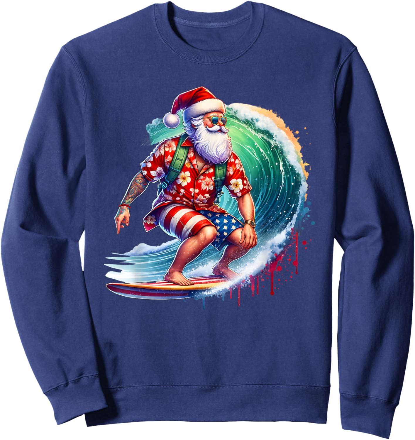 Surfing Santa Claus Christmas in July Beach Summer Vacation Men Women Kids Sweatshirt - Sweatshirt | Navy