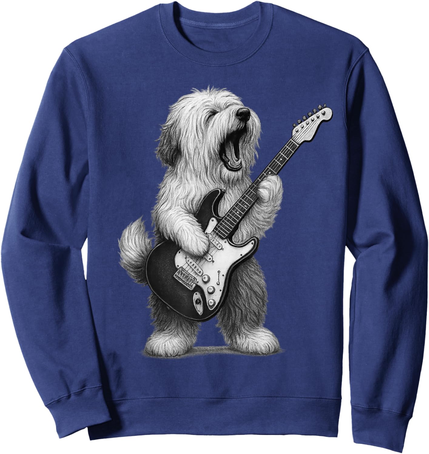 Old English Sheepdog Playing Guitar Rock Music Dog Lover Sweatshirt - Sweatshirt | Navy