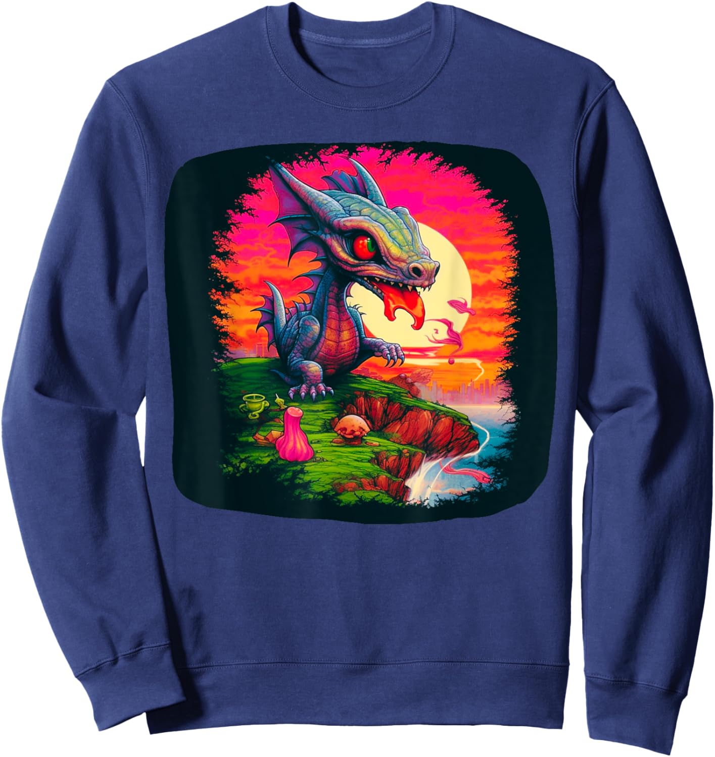 Dragon T Quest I Gamer Colorful Dragon T Fantasy Pop Art T Sweatshirt - Sweatshirt | Navy