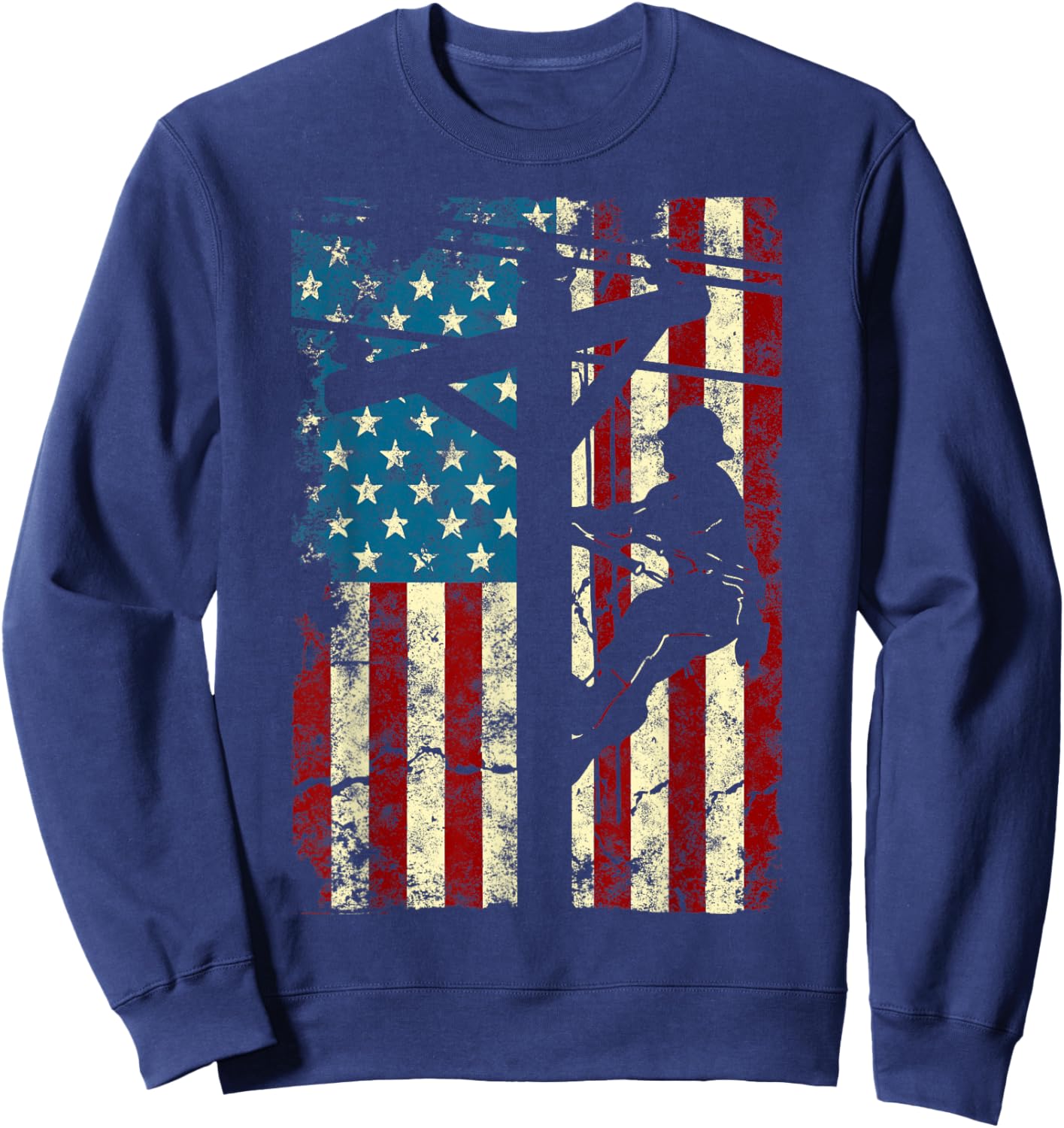 American Flag Electric Cable Lineman gift 4th of July Sweatshirt - Sweatshirt | Navy