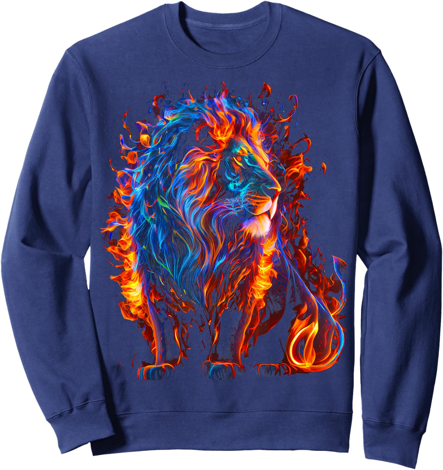 Fire of God, lion Animal roaring lion workout positive Sweatshirt - Sweatshirt | Navy