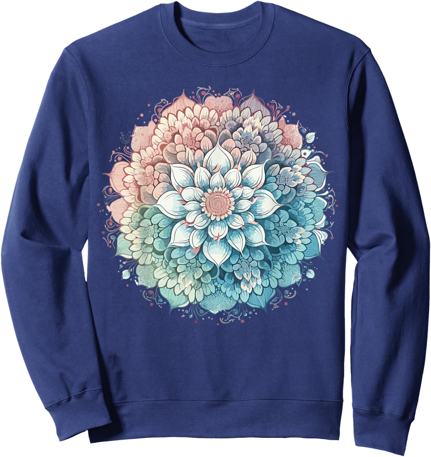 Cute flower Mandala Sacred Fractal Geometry Art Good Vibe Sweatshirt - Sweatshirt | Navy