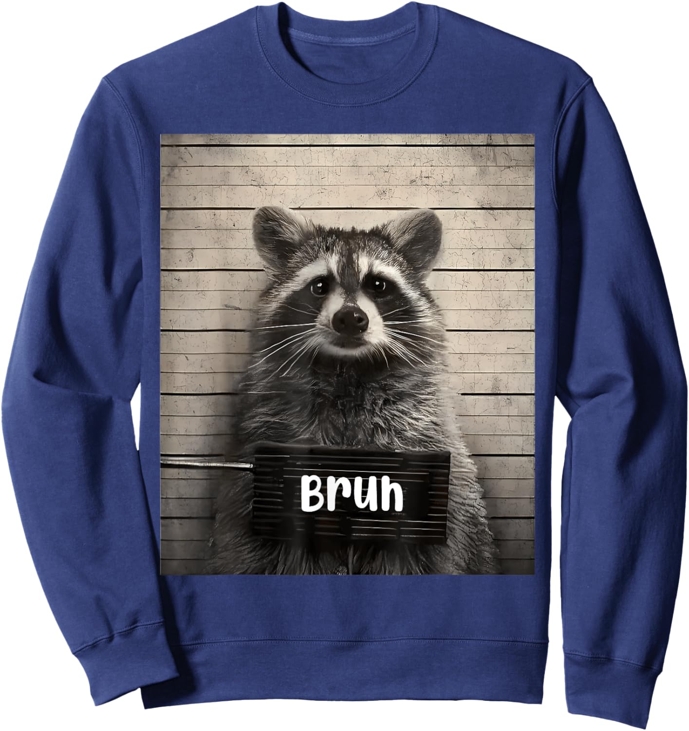 Bruh Streetwear For Teens -Adults Raccoon Meme - Black, Small, Short Sleeve, Cotton 65%, Polyester 35%, Novelty Sweatshirt - Sweatshirt | Navy