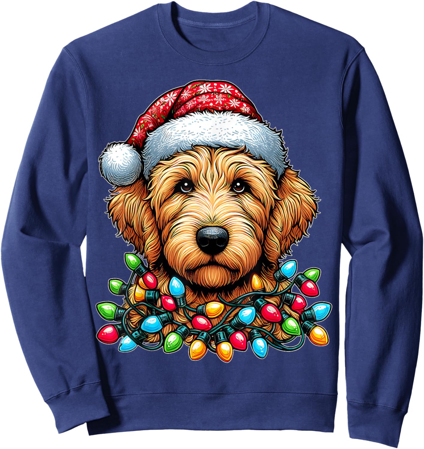 Golden Doodle Goldendoodle Christmas Hat Xmas Sweatshirt - Sweatshirt | Navy
