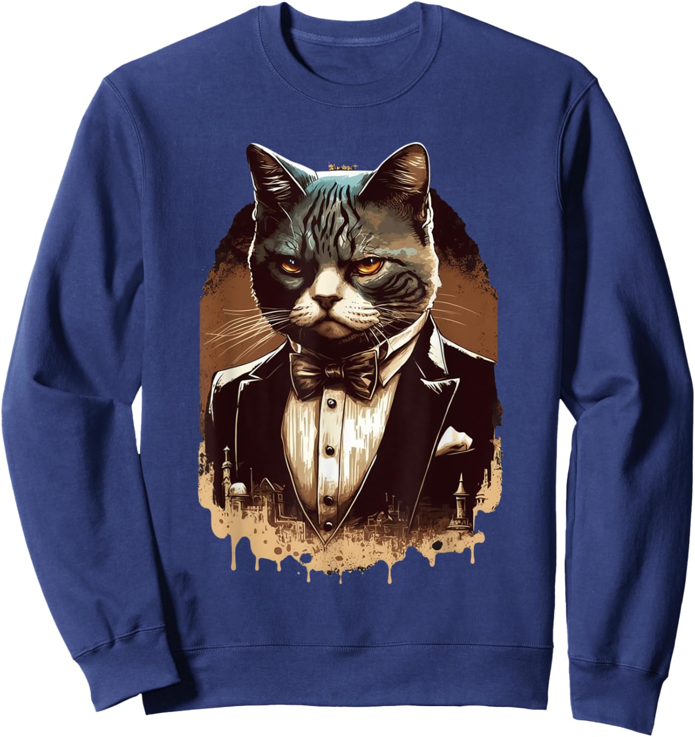 Funny Mafia Cat Feline Gangster Cat Lovers Men Women Sweatshirt - Sweatshirt | Navy