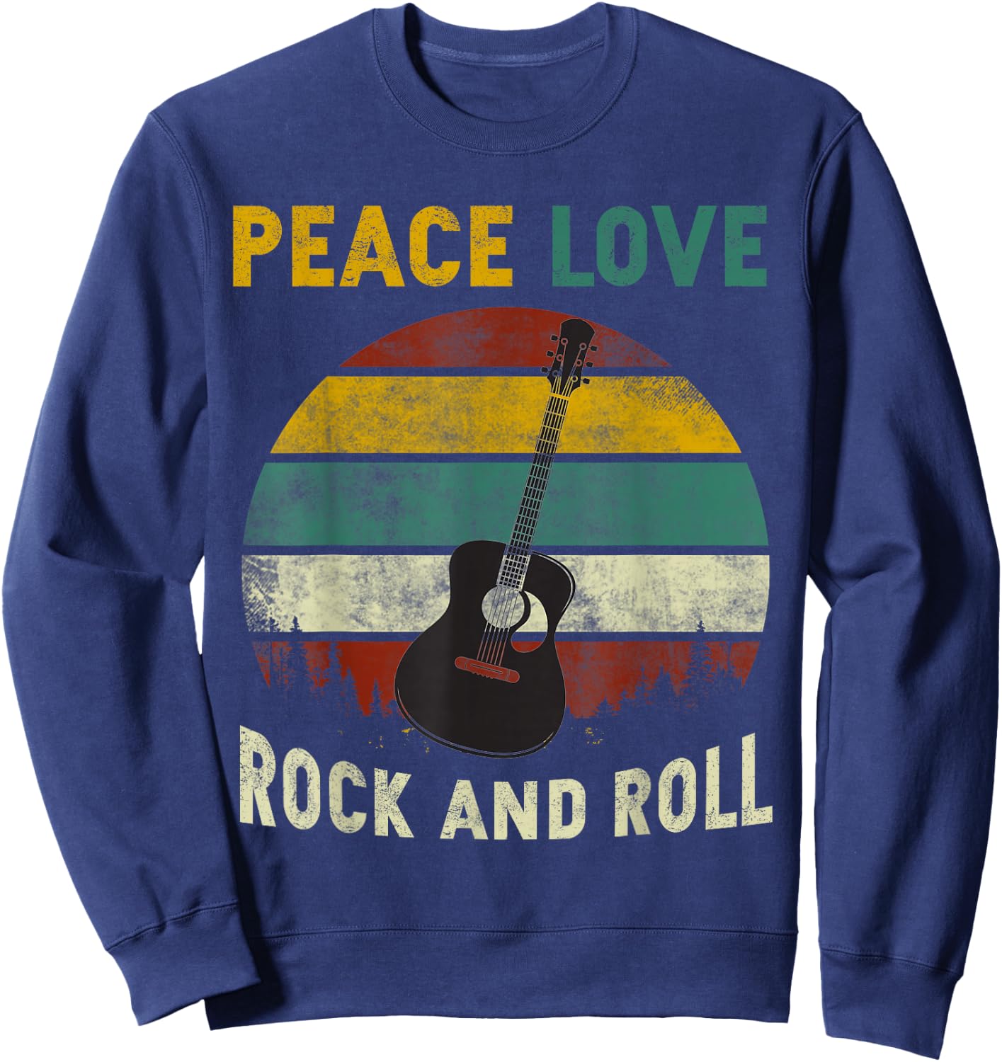 Peace Love Rock and Roll Guitar Player Guitarist Vintage Sweatshirt - Sweatshirt | Navy