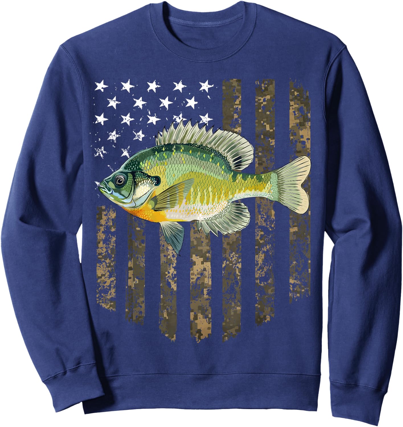 Camo American Flag Bluegill Fishing 4th Of July Sweatshirt - Sweatshirt | Navy