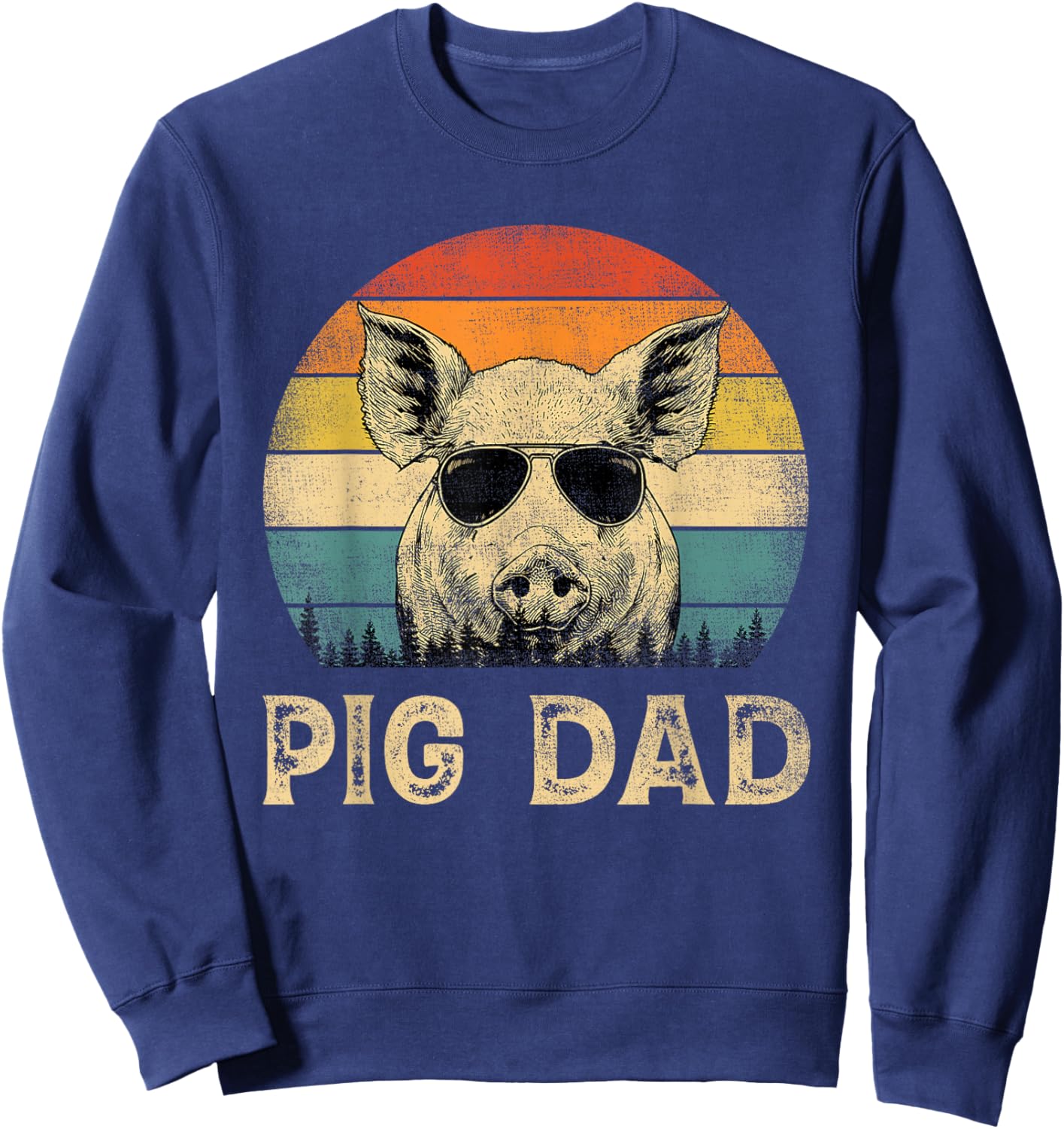 Vintage Pig Dad Pig Lovers Daddy Father's Day Sweatshirt - Sweatshirt | Navy
