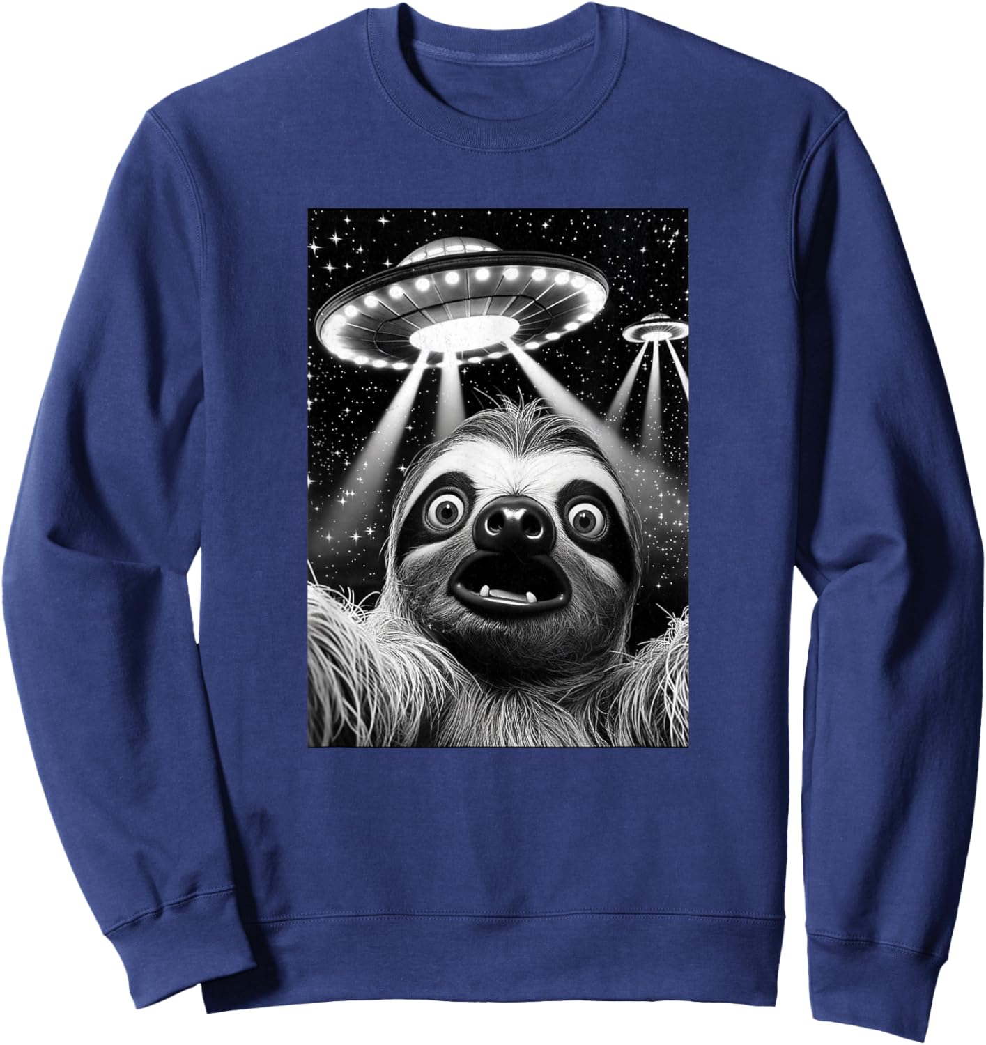 Sloth UFO | Funny Invasion Meme Retro Alien Sloth UFO Selfie Sweatshirt - Sweatshirt | Navy